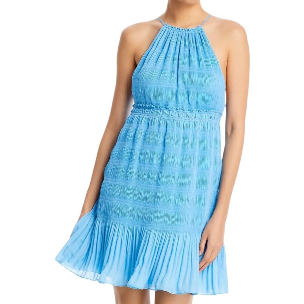 Rebecca Taylor Womens‎ Pleated Voile Mini Dress Small Blue NWT $395